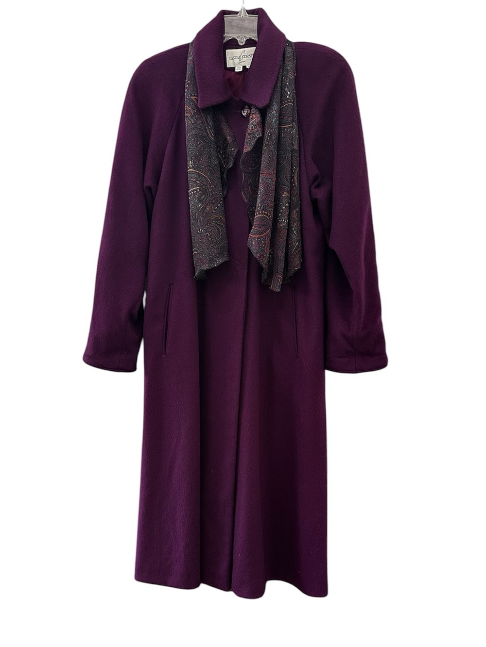 Vintage Casual Corner Purple Wool Long Coat USA Made Trench Scarf Purple Size 8